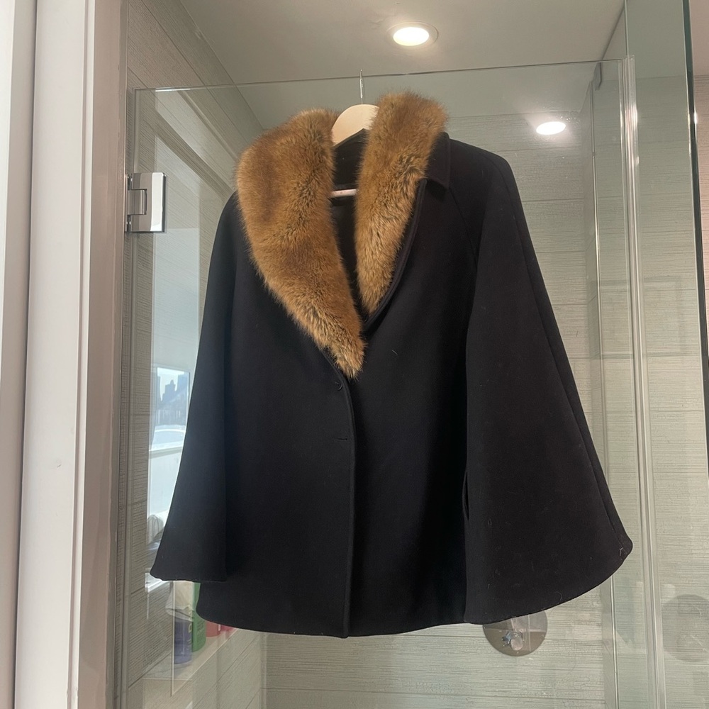 Navy Cape with Fur Collar